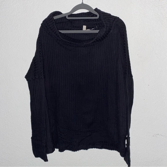 Free People Tops - Free People Cozy Minimalist 100% Cotton Waffle Knit Open Back Top Black SP